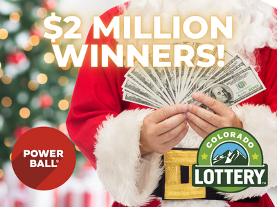 Santa holding cash. Text: $2 Million Winners! Powerball and Colorado Lottery logos