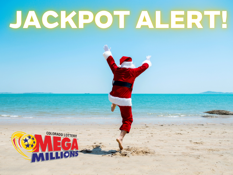 Jackpot Alert! Santa jumping for joy on a sunny beach