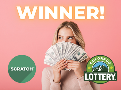 Woman holding cash. Text: Winner! Scratch and Colorado Lottery logos