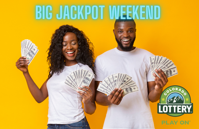 Big jackpot weekend - two winners holding cash in hands