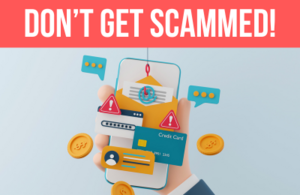 Don't get scammed! With image of phone with many alerts