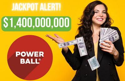 Woman holding stack of money. Jackpot Alert! $1.4 Billion Powerball
