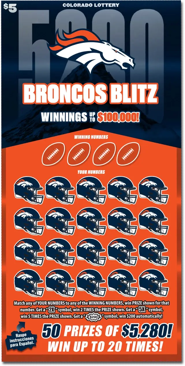 Colorado Lottery Broncos Scratch Ticket - $5