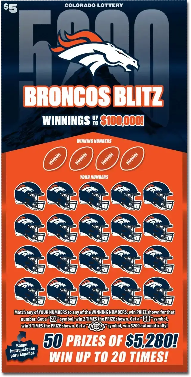 Colorado Lottery Broncos Scratch Ticket - $5